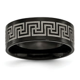 Titanium Black IP-plated Greek Key Laser Etched 8mm Brushed/Polished Band